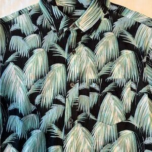 Club Monaco Palm Leaf Print Shirt - Black and Green, Size Small